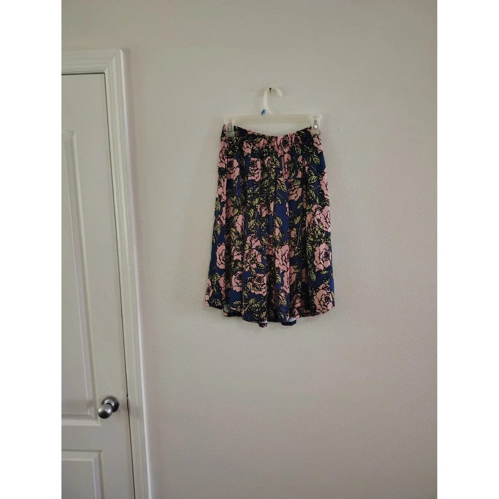 LuLaRoe Madison Skirt Womens Small S Pink Floral Blue‎ Pleated A-Line Pocketed
